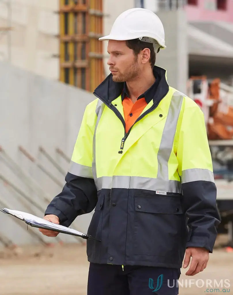 Sw18a hi-vis safety hivis reflective long work jacket for visibility and safety