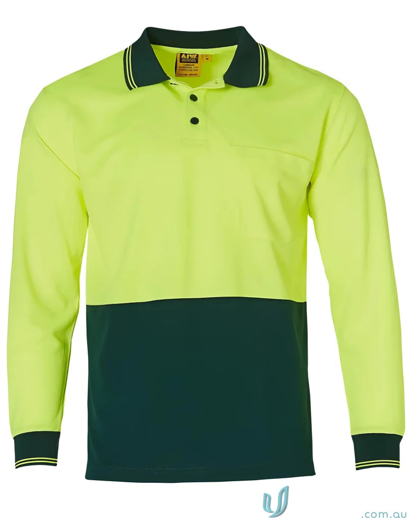 Two-tone long-sleeved polo shirt from HiVis Safety LS Polo with sw05cd high visibility