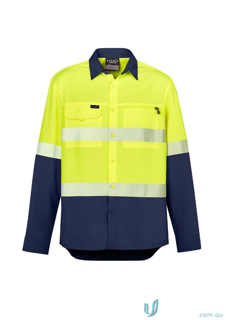 Long-sleeved HIVis segmented tape outdoor workwear shirt for safety and visibility