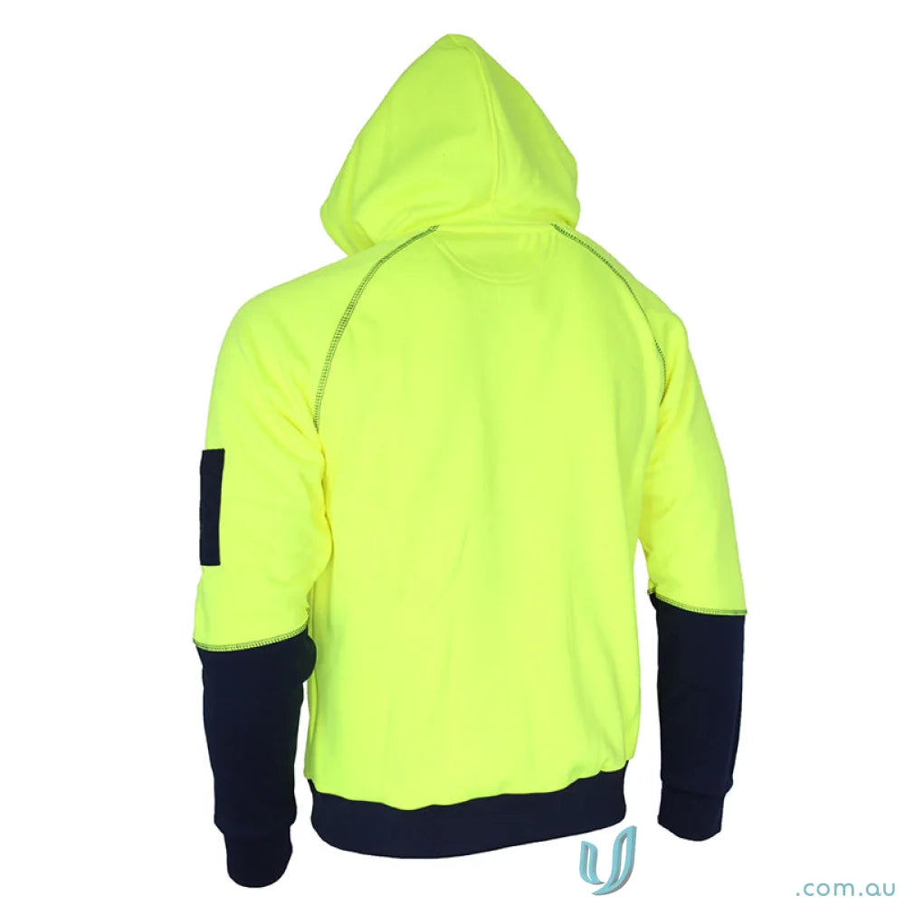 Yellow and navy HiVis Softshell Hoodie perfect for outdoor adventures and safety