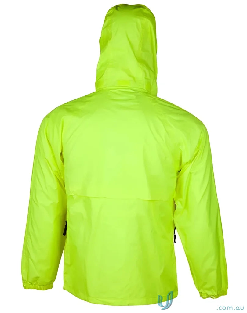 Bright yellow HiVis Spray Jacket hoodie, stay dry with Spirit SW27 waterproof gear