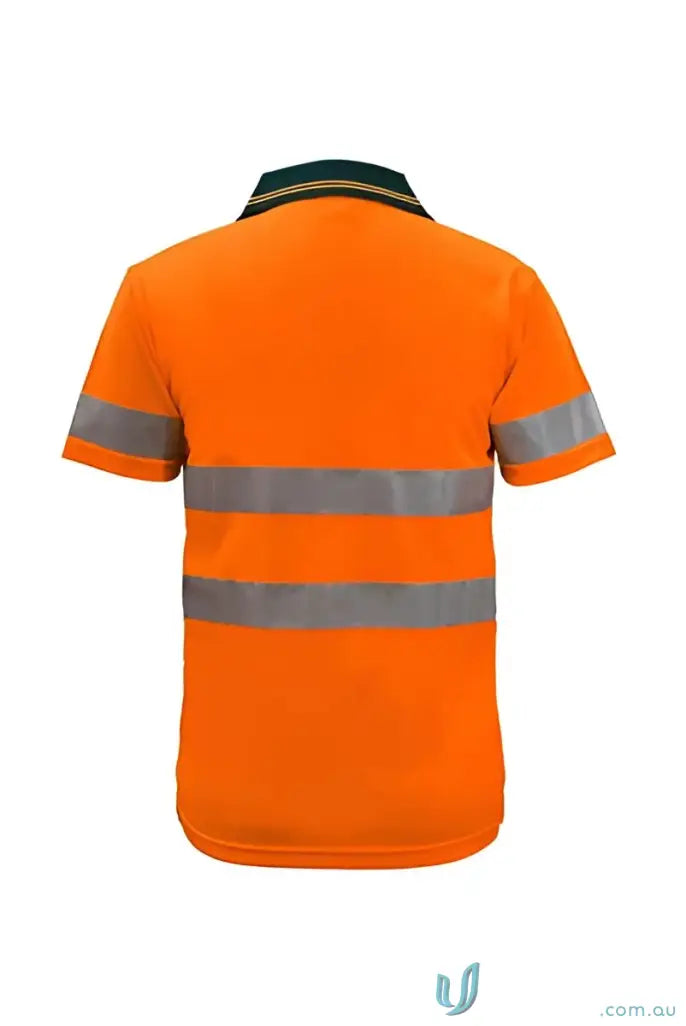 Orange safety polo shirt with double stripe for workwear and uniforms, HiVis SS Taped Polo