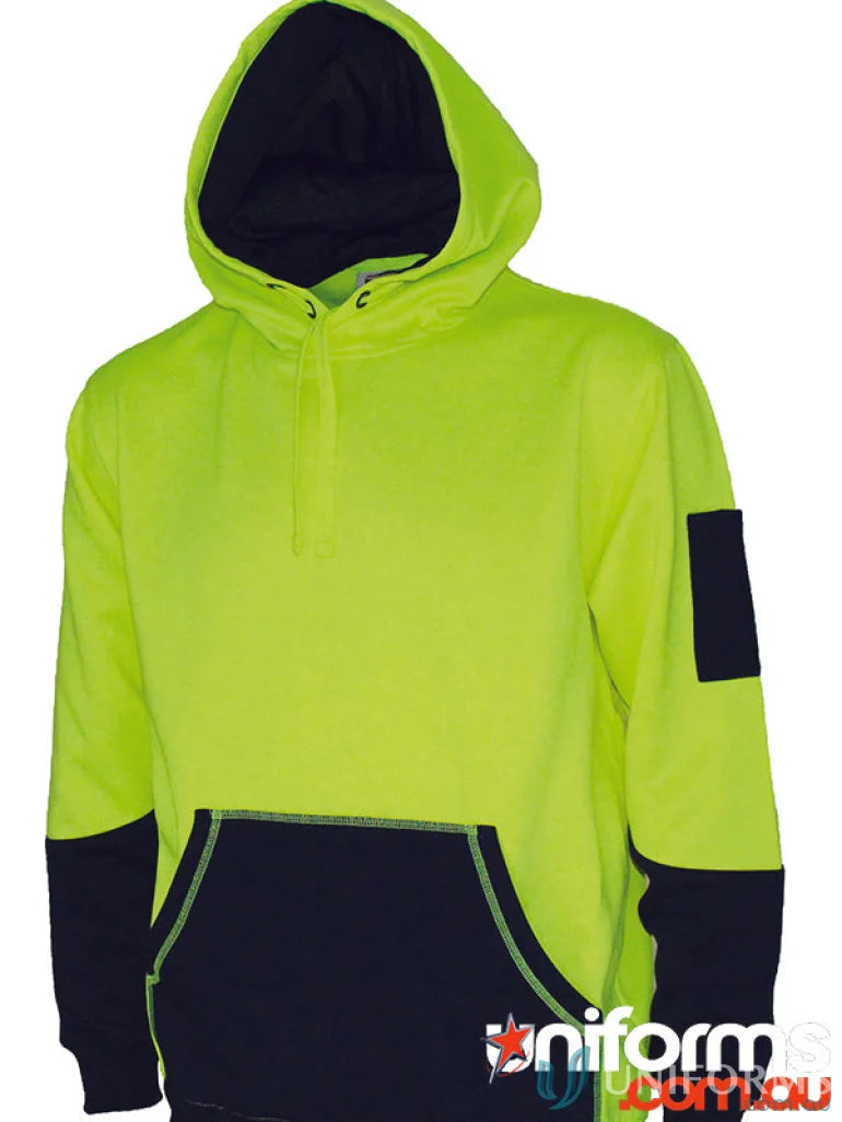 High-visibility HiVis Super Fleecy Hoodie with hood and safety features for outdoor wear