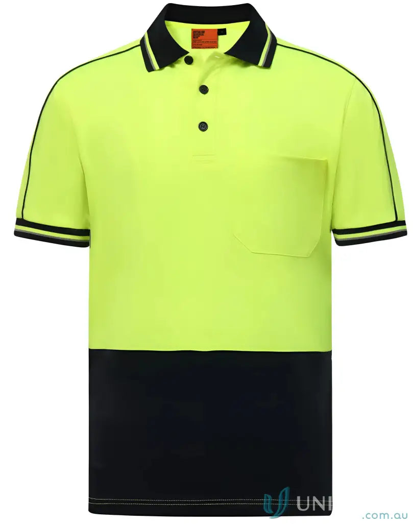 HiVis SW89 sustainable cool-breeze safety polo with black collar and stripe sleeves