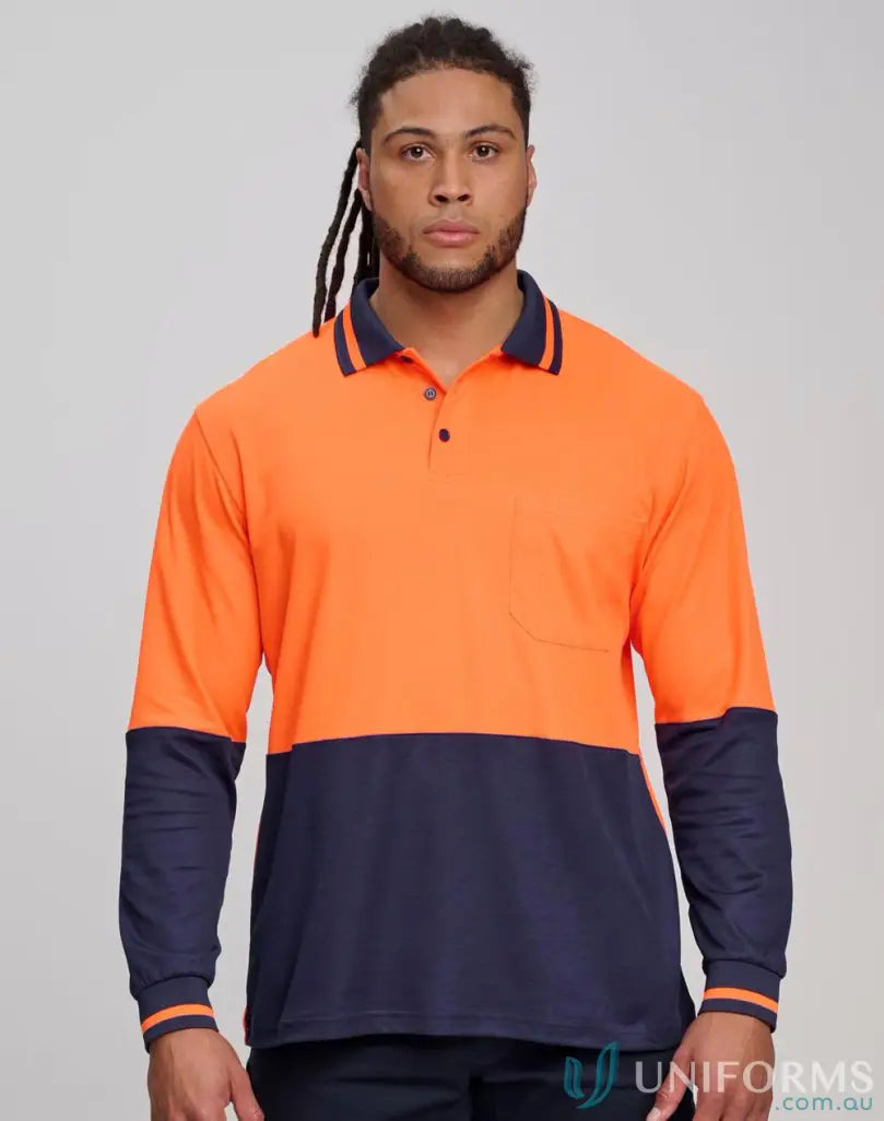 Two-tone Long-Sleeved Polo Shirt from HiVis TrueDry Safety SW11 Truedry Long Class D Standards