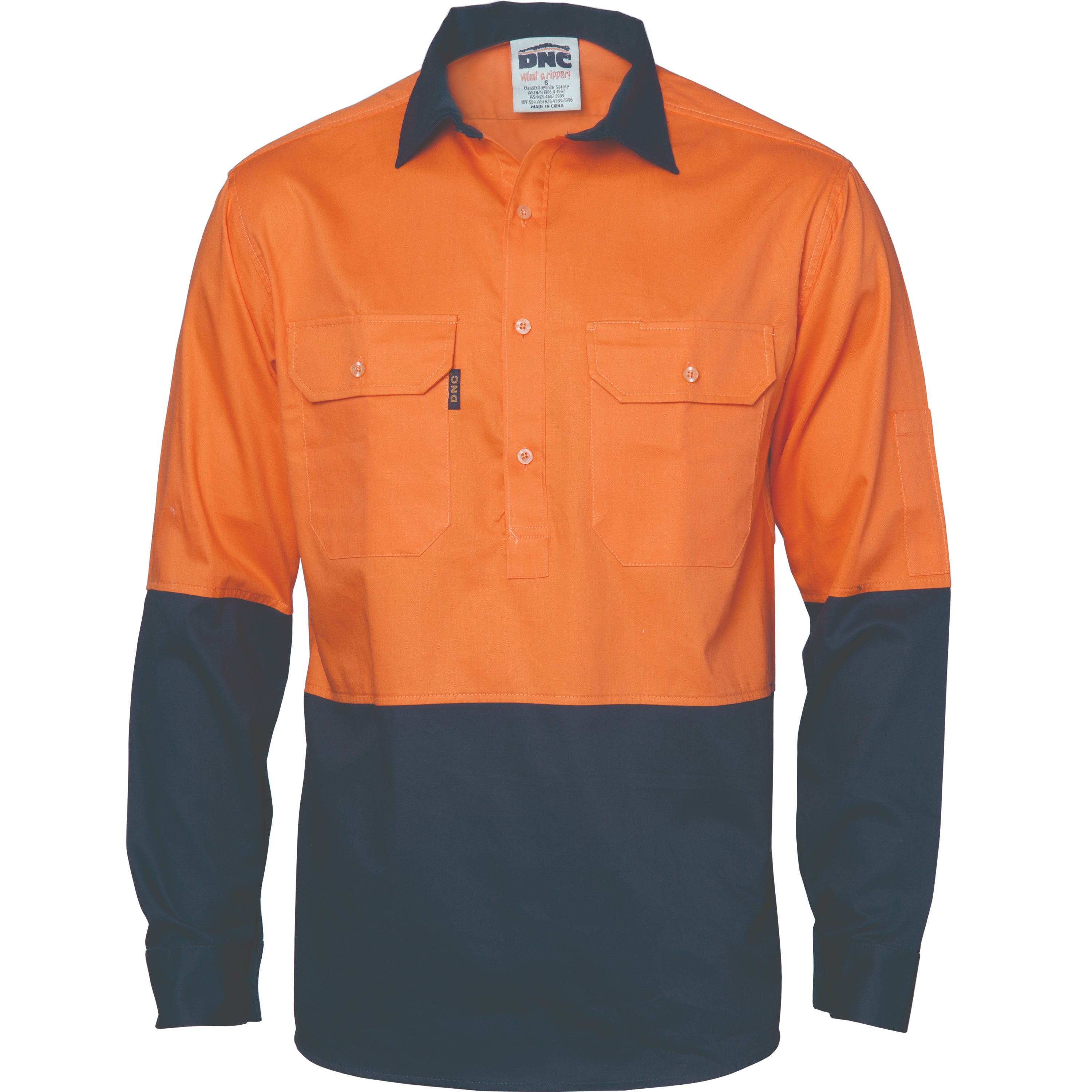 HiVis Two Tone Close Front LS Cotton Drill Shirt - WORKWEAR