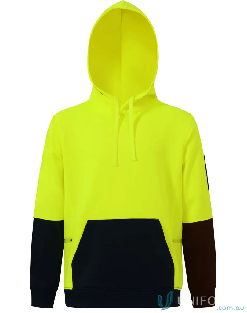 Neon yellow navy blue fleece hoodie sw91 hivis water resistant resistant fleece hoodie