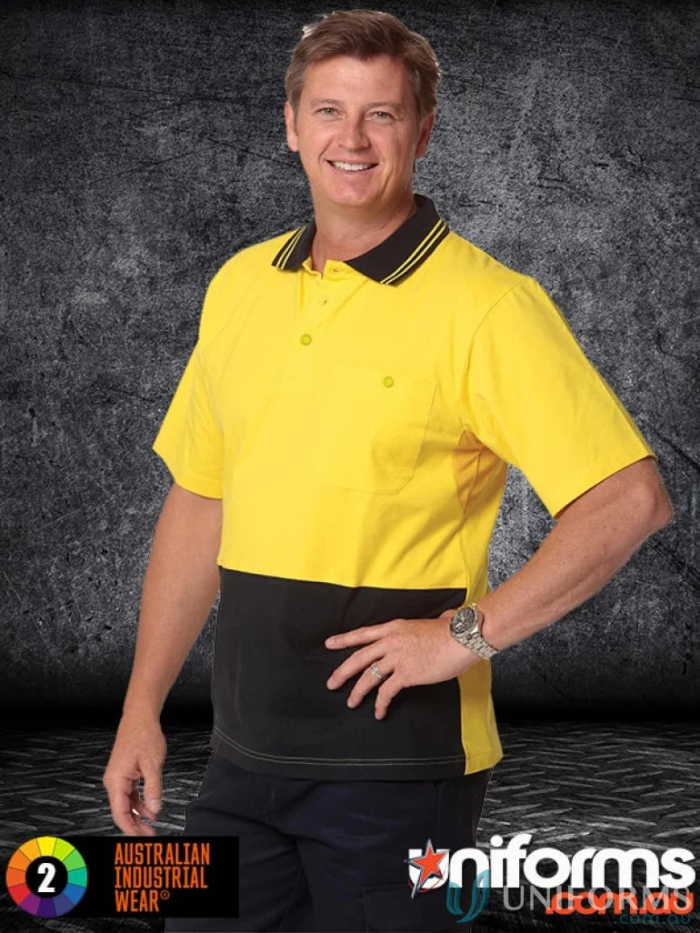 Two-tone work polo shirt made from sw35 cotton jersey safety polo fabric