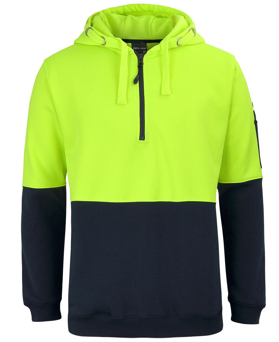HiViz Half Zip Fleece Hoodie - Fluoro Orange/Navy - WORKWEAR