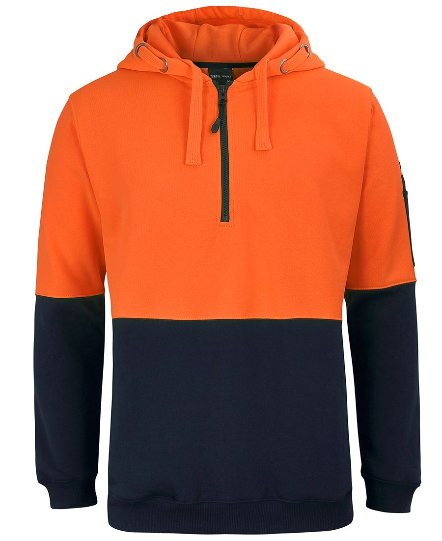HiViz Half Zip Fleece Hoodie - Fluoro Orange/Navy - WORKWEAR