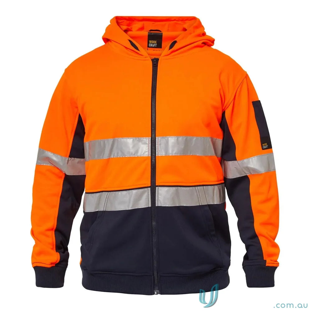 Orange and navy blue hiviz taped hoodie, reflective hoodie for safety, Workcraft Hiviz Taped