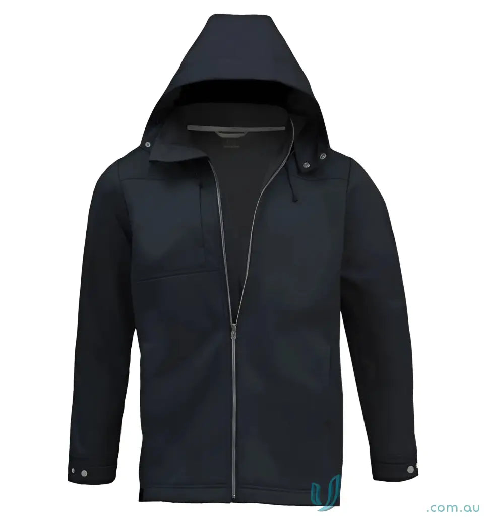 Dark hooded softshell jacket from The Horizon Jacket workwear collection for uniforms