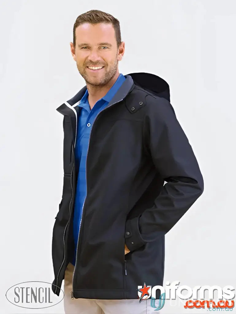 Black hooded horizon jacket perfect for workwear and uniforms