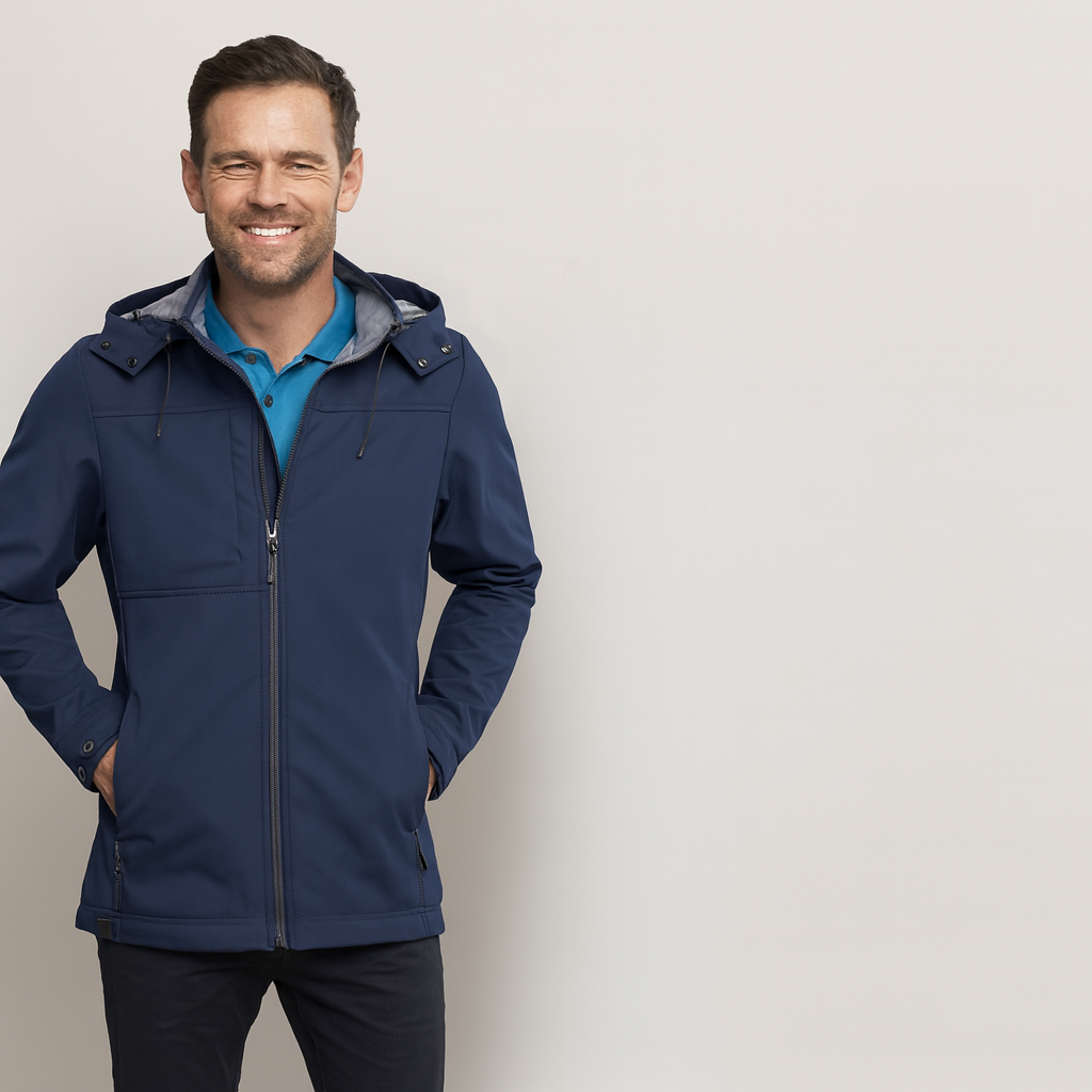 Horizon jacket navy blue waterproof hooded workwear with gray lining
