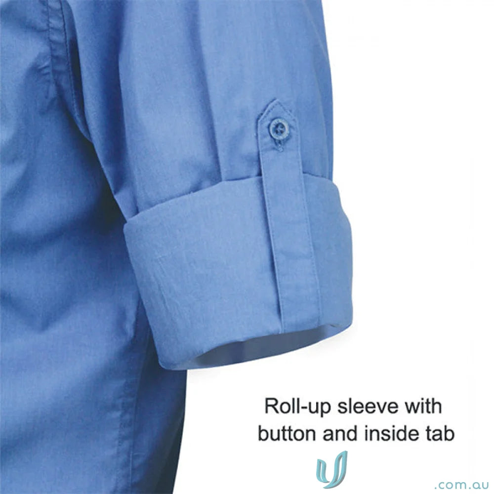 Light blue Hospitality Nano Ladies L/S Shirt sleeve with rolled cuff and button-tab workwear