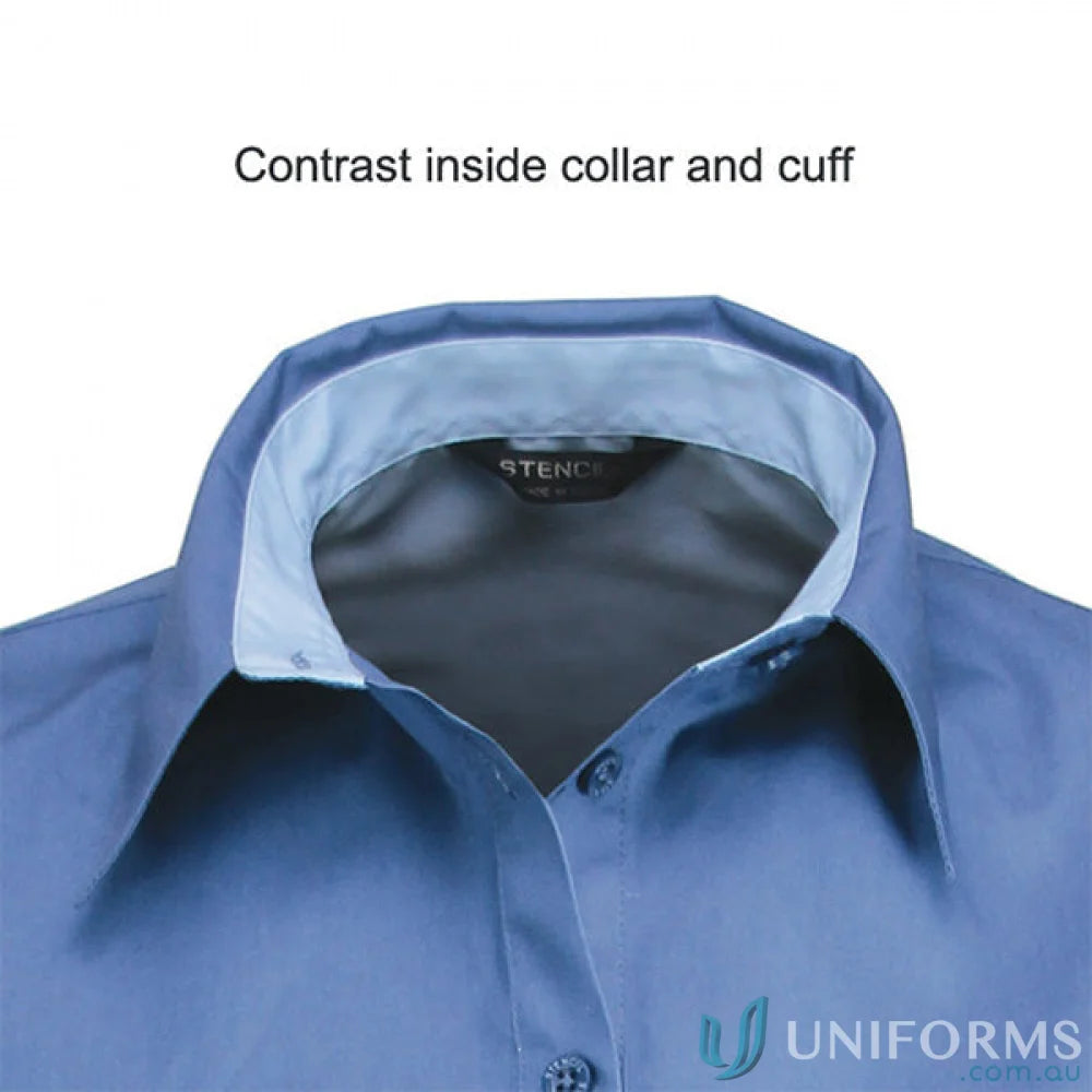 Hospitality Nano Ladies S/S Shirt in blue with lighter blue collar contrast, perfect workwear