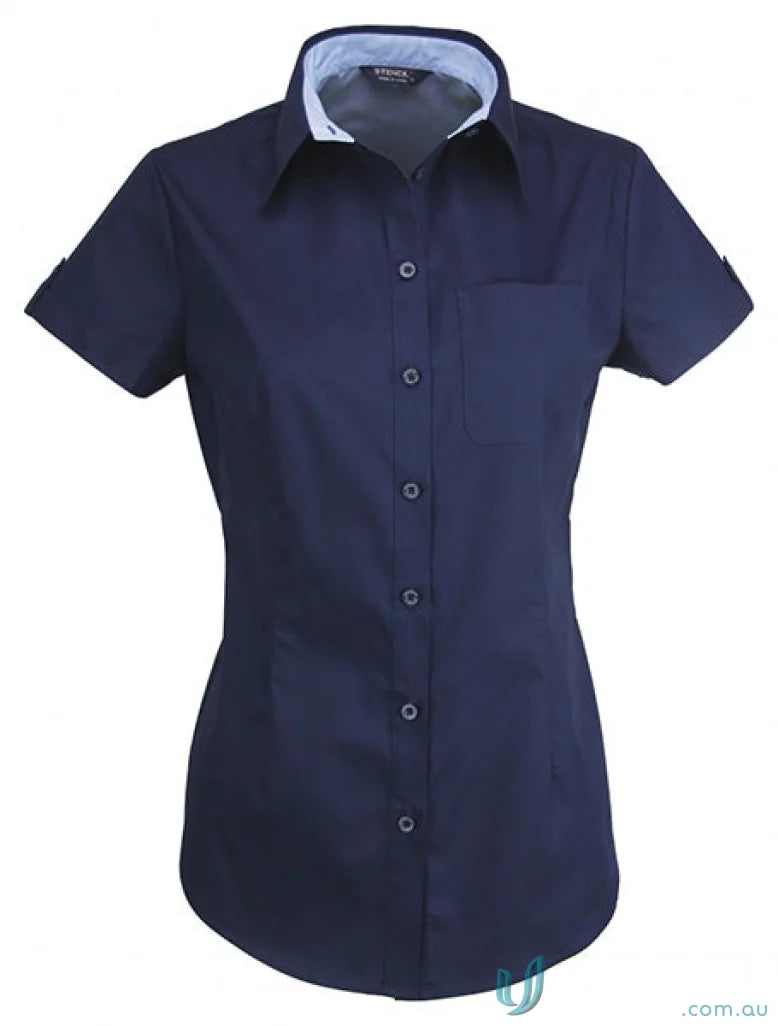 Hospitality Nano Ladies S/S Shirt in navy blue, perfect for workwear uniforms
