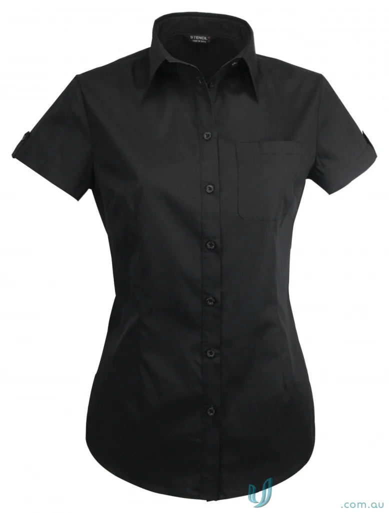 Hospitality Nano Ladies S/S Shirt in black, perfect for uniforms and workwear
