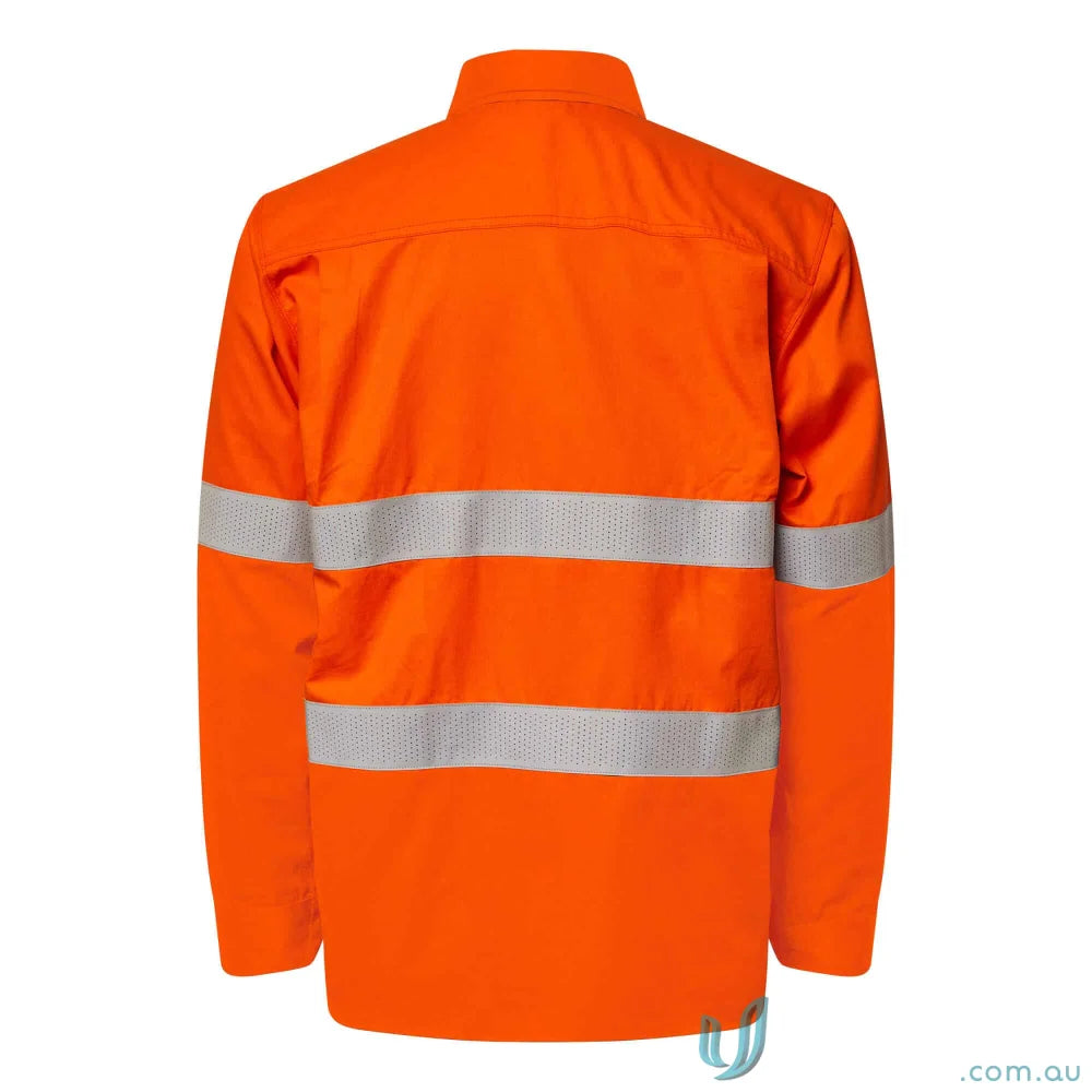Orange HiVis Reflective Shirt with Gusset Sleeves and perforated reflective tape fsv035