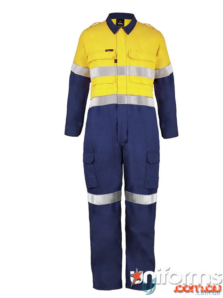 Two-tone HRC2 Inherent Reflective Coverall with flame resistance and reflective stripes