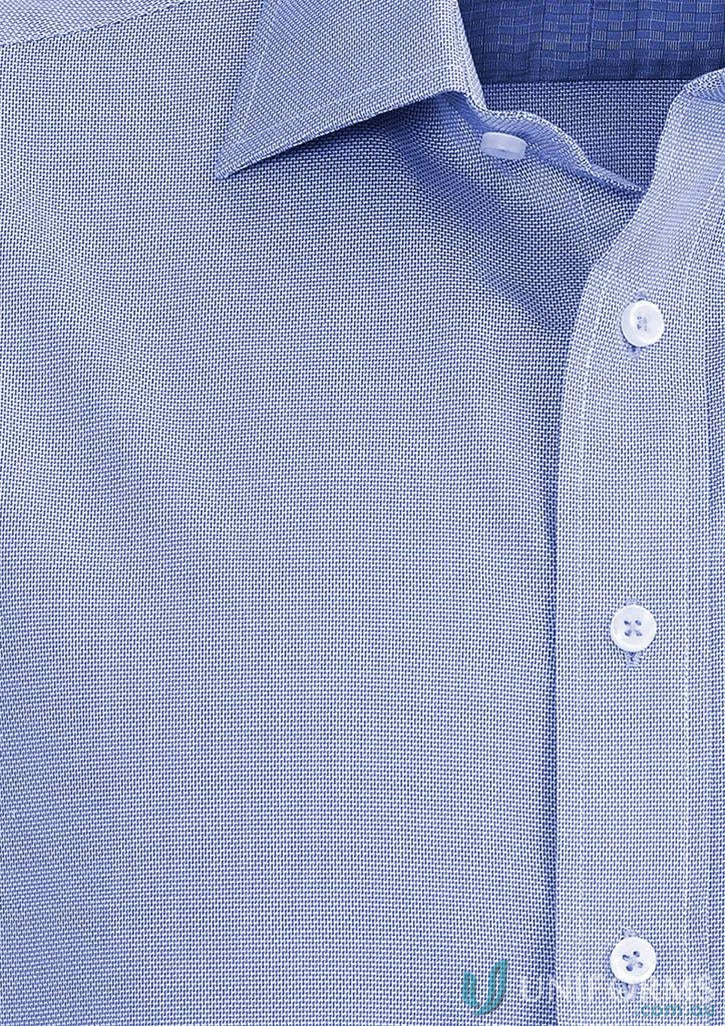 Blue textured Hudson Cotton SS Shirt with relaxed fit for a casual look