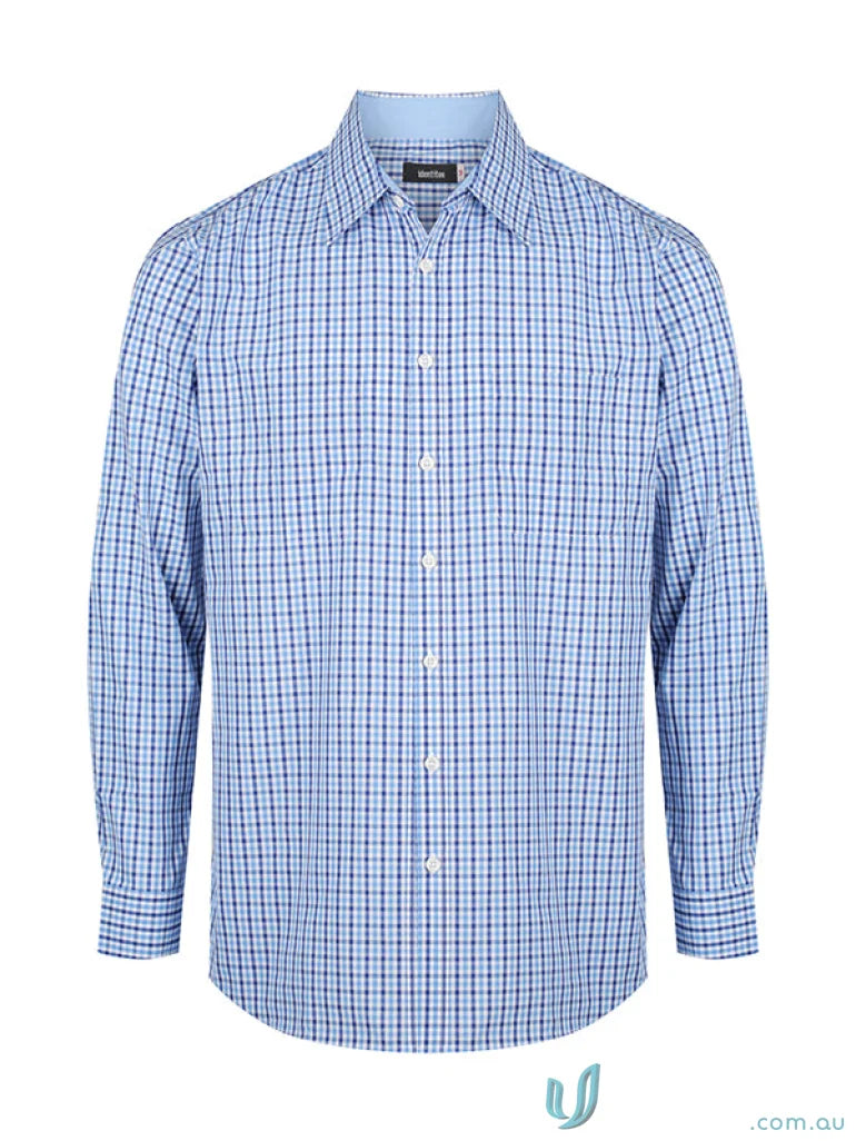 Blue and white checkered Hudson Identitee L/S Shirt, perfect for uniforms or workwear