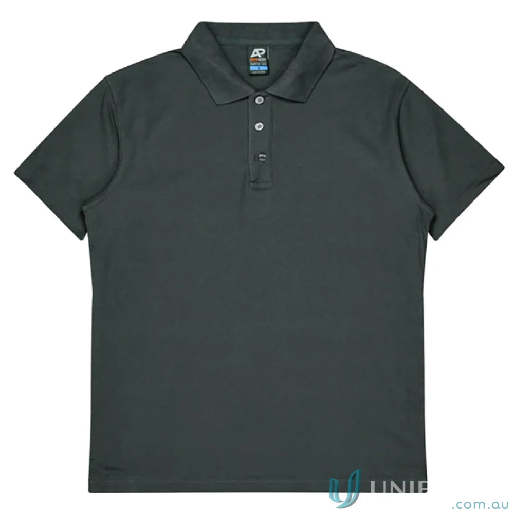 Gray short-sleeved pique knit polo shirt from Hunter Adult Polo for uniforms and workwear