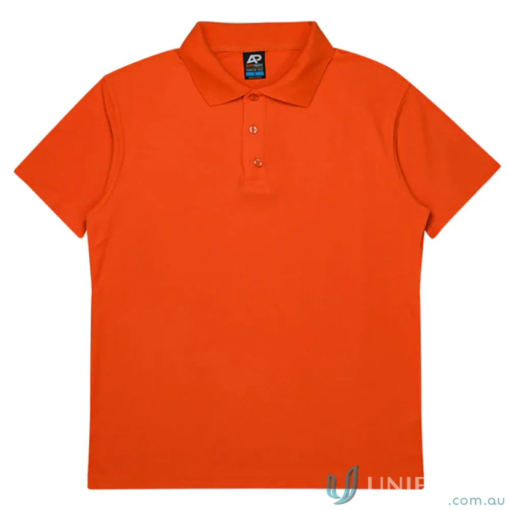 Orange short-sleeved polo shirt in pique knit for Hunter Adult Polo workwear or uniforms
