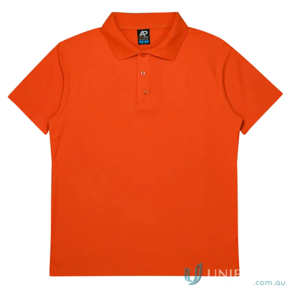 Orange pique knit Hunter Kids Polo shirt with collar, great for uniforms or workwear