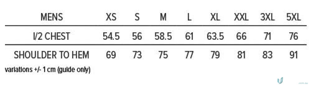 Huxley Hoodie size chart perfect for sports uniforms, workwear, and casual gear