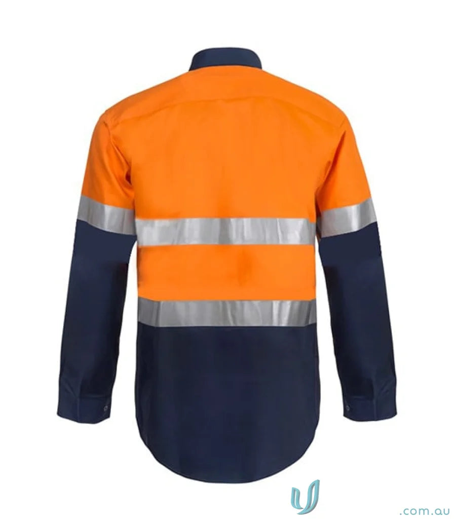 Orange and blue hybrid shirt with CSR tape and reflective tape for safety