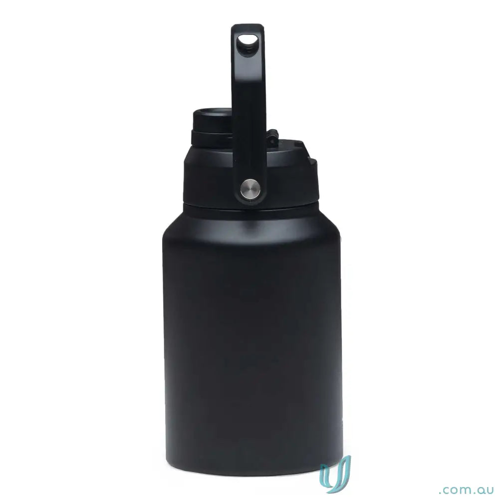 Black stainless steel mega bottle with handle and twist-on leak-proof lid
