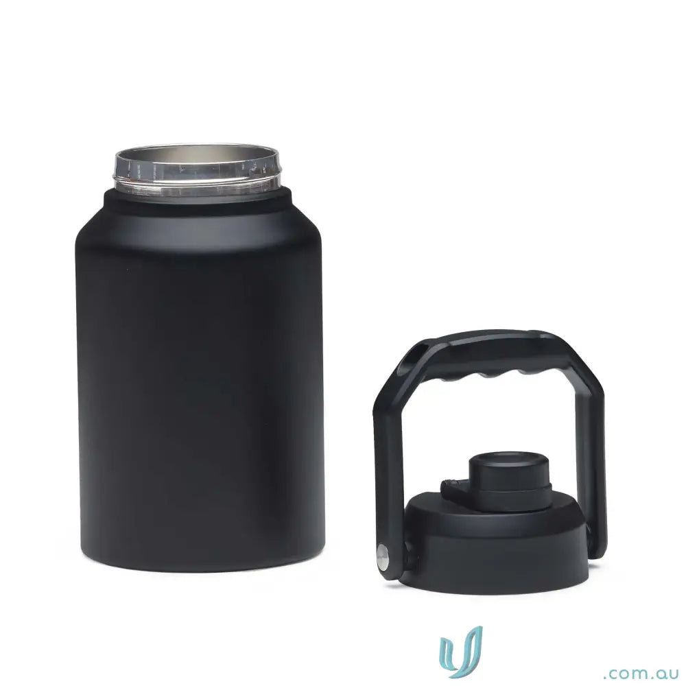 Matte black stainless steel HydraSite 1.9L mega bottle with twist-on leak-proof lid