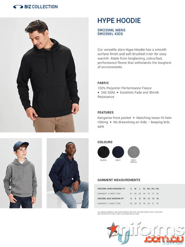 Hyper Hoodie sw239ml black men’s hoodie with kangaroo pocket and polyester performance fleece