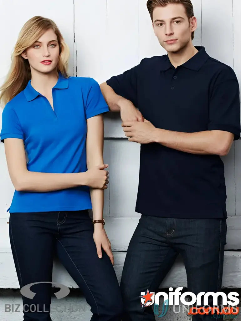 Two people rocking women’s Oceana Polo shirts and jeans for effortless style