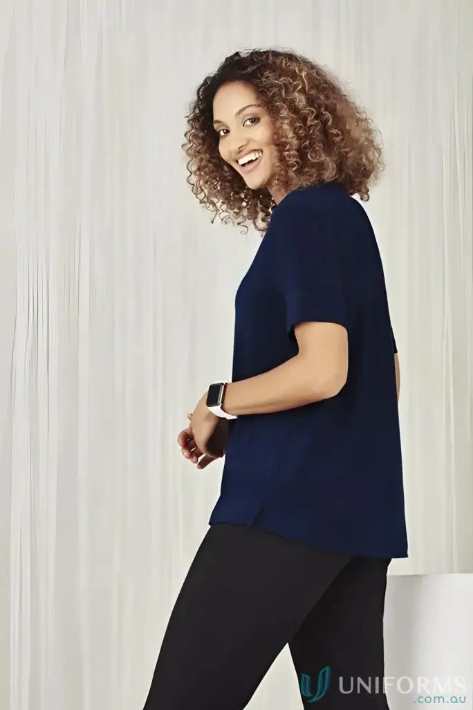 Woman in navy Bizcare Marley Soft Jersey T-Top with short sleeve jersey cs952ls
