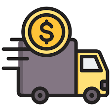 Yellow delivery truck with gold dollar coin emblem on roof for brd no fee work uniforms and workwear use