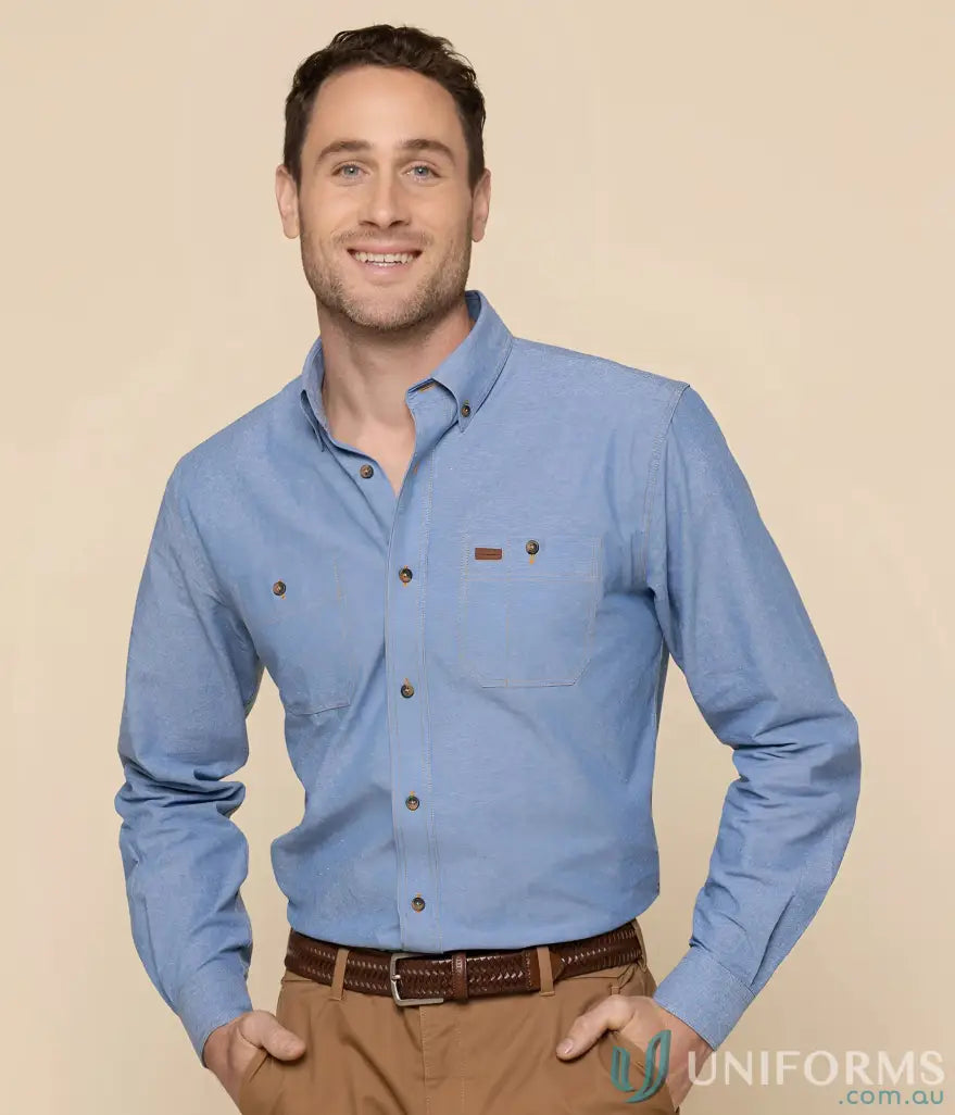 Industrial Chambray LS Shirt for work environments, long sleeve button-down style