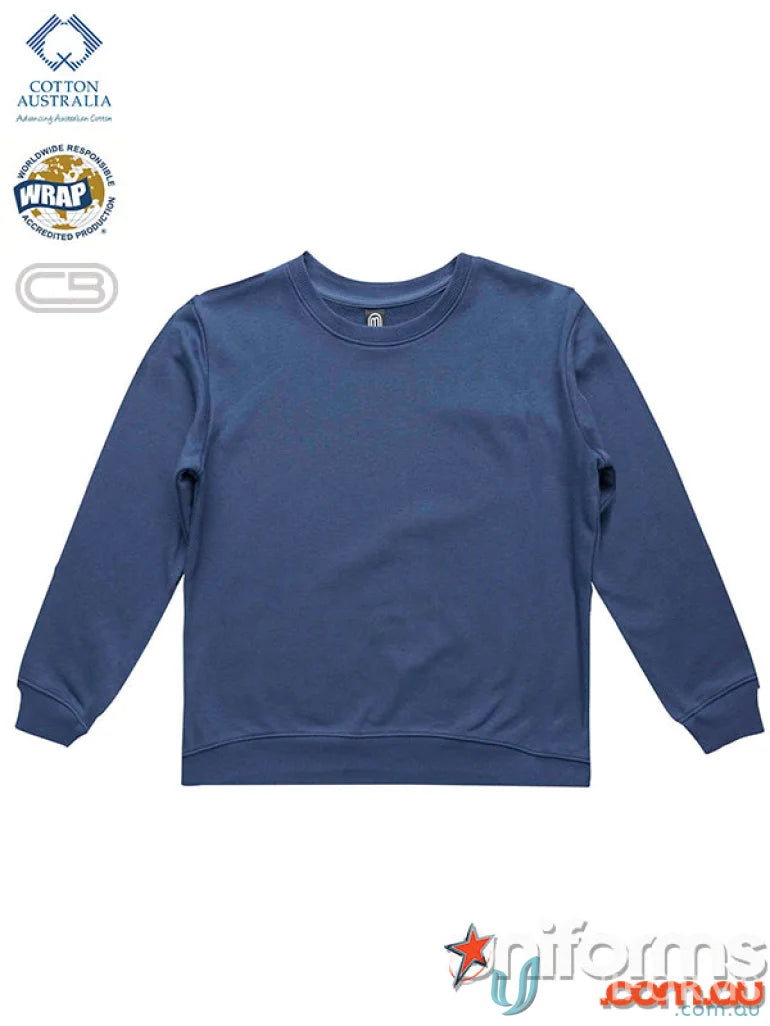 Blue long-sleeved crew neck jumper for kids, comfy infant neck jumper style