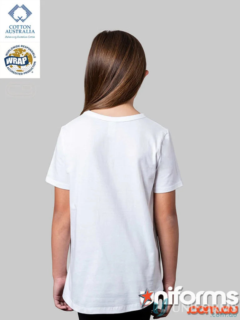 White cotton curved hem t-shirt for infants, stylish curved hem t-shirt option