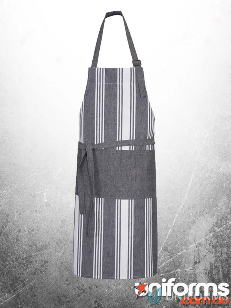 Gray and white striped apron from INKSTONE Bib Apron for work uniforms and workwear