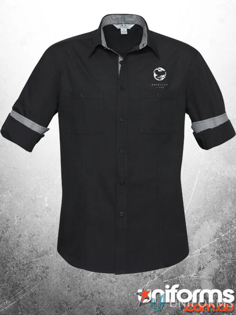 Black inkstone mens roll-up long sleeve work shirt, perfect for uniforms and workwear