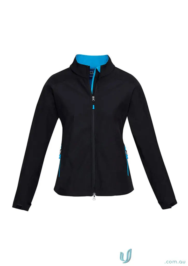 Black softshell jacket with blue accents from ISS Ladies Softshell Jacket for workwear