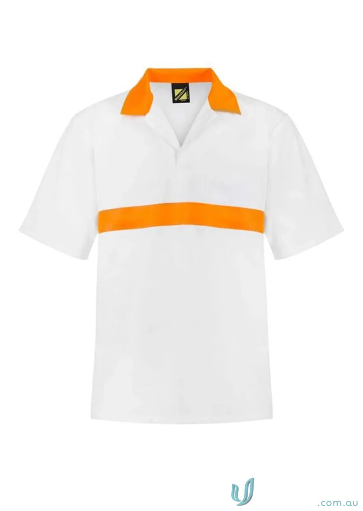 White polo shirt with orange accents from Jac Shirt contrast collar workwear for food prep staff