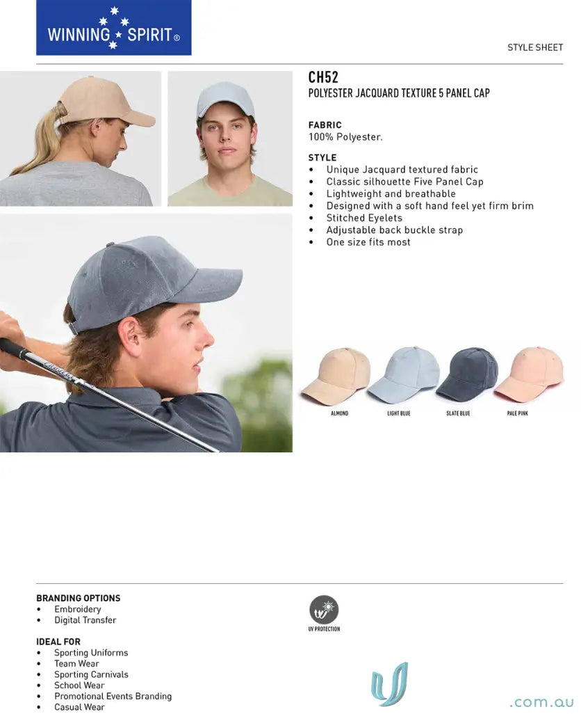 Polyester jacquard 5-panel cap with textured jacquard fabric showing stylish design