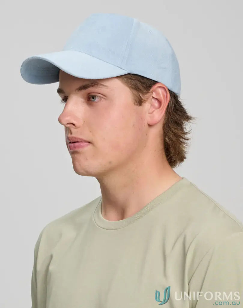 Light blue jacquard 5-panel cap made from polyester jacquard fabric for style and comfort