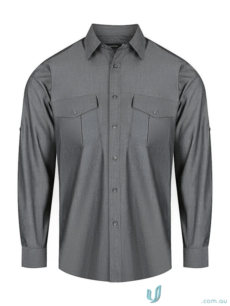 Men’s Jasper long sleeve shirt in gray with chest pockets, modern fit style