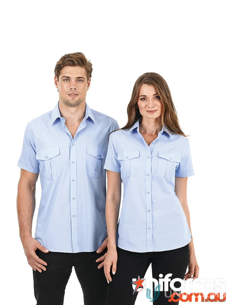 Matching light blue Jasper Short Sleeve Shirts in modern fit for men’s Jasper collection