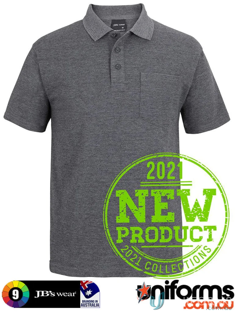 Gray short-sleeved pocket polo shirt with knitted collar and open cuffs from JBs 210