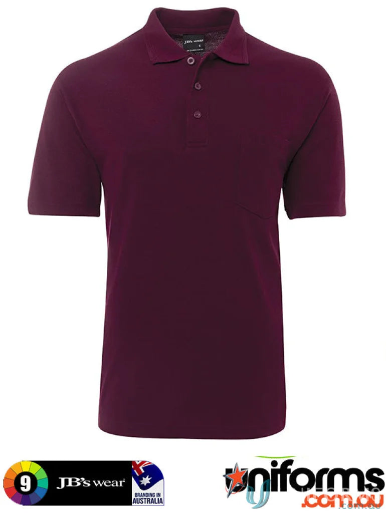 Maroon pocket polo shirt with knitted collar and open cuffs from J Bs 210 Polo
